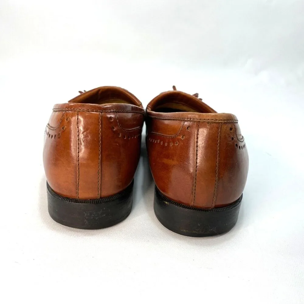 Mens Stacy Adams Cognac Wingtip Oxford Leather Dress Shoes Size 9M Slipon Brazil